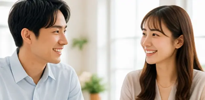 笑顔で会話を楽しむ男女