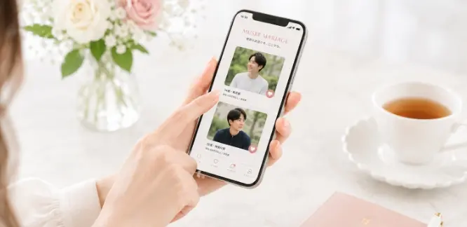 スマートフォンでお相手を探す様子